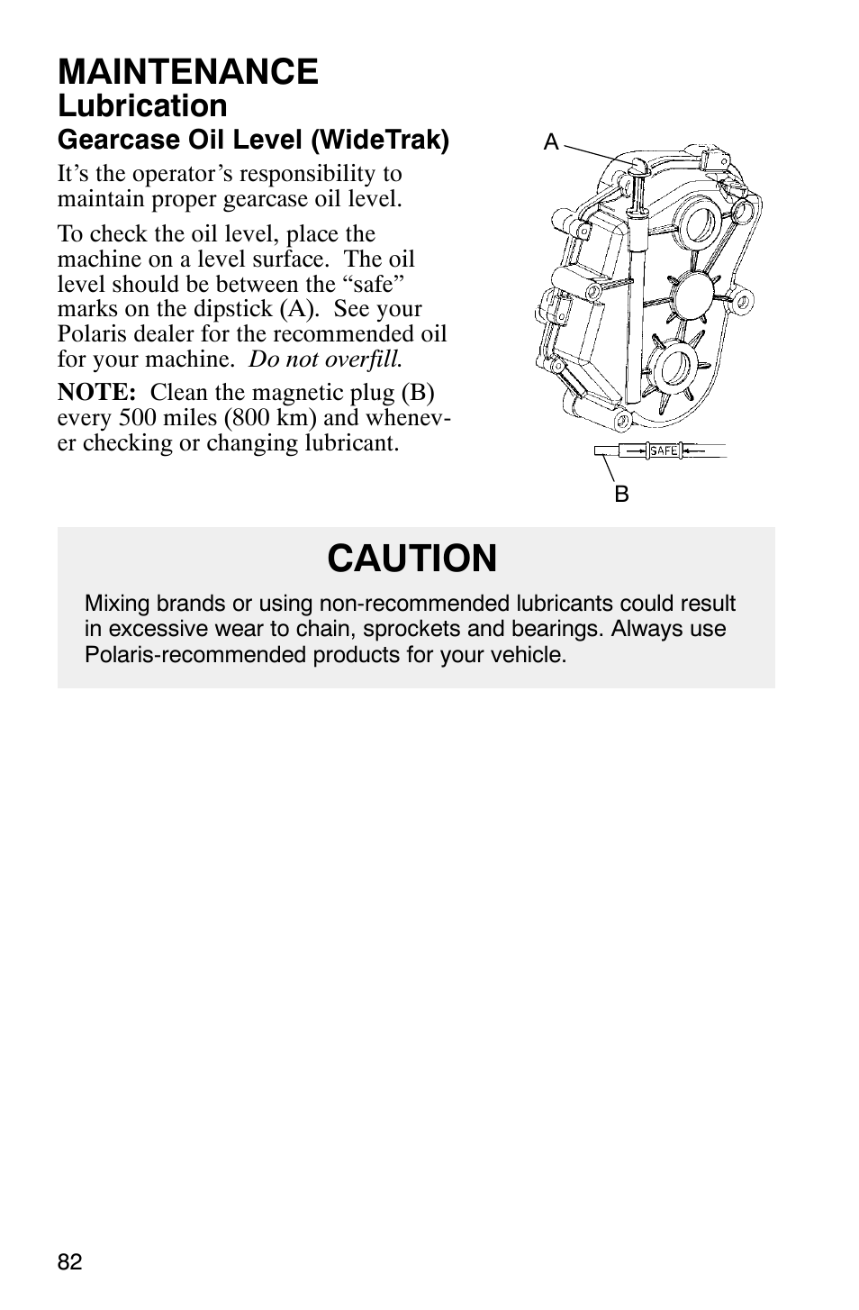 Caution, Maintenance, Lubrication | Polaris 340 Classic User Manual | Page 84 / 144