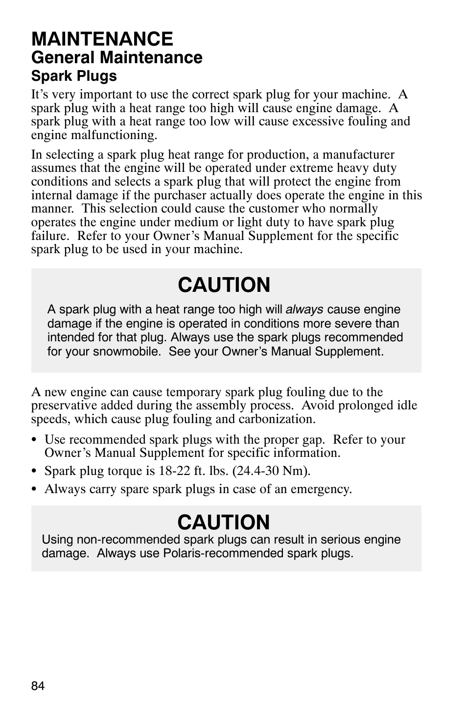 Caution, Maintenance, General maintenance | Polaris 340 Classic User Manual | Page 86 / 144