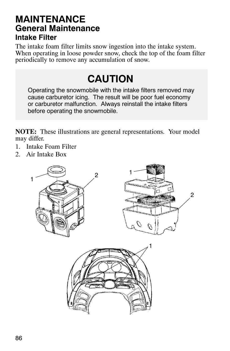 Caution, Maintenance, General maintenance | Polaris 340 Classic User Manual | Page 88 / 144