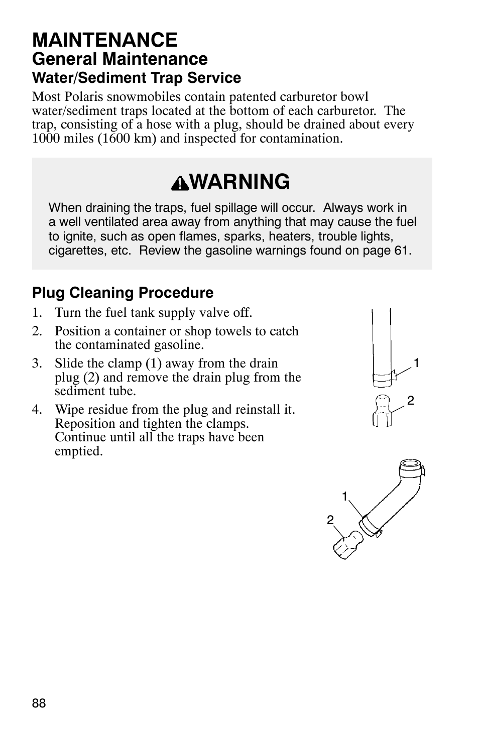 Warning, Maintenance, General maintenance | Polaris 340 Classic User Manual | Page 90 / 144