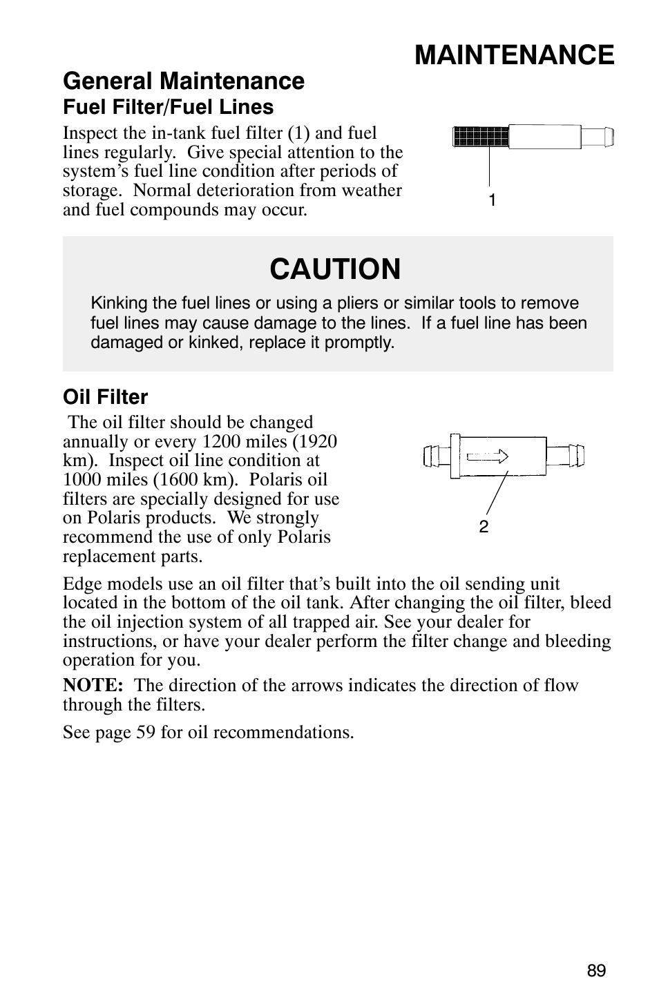 Caution, Maintenance, General maintenance | Polaris 340 Classic User Manual | Page 91 / 144