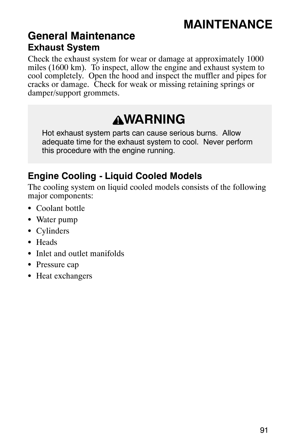 Warning, Maintenance, General maintenance | Polaris 340 Classic User Manual | Page 93 / 144