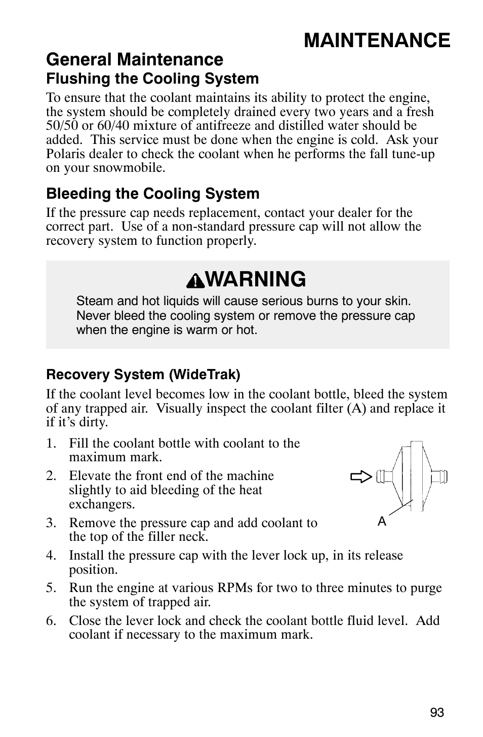 Warning, Maintenance, General maintenance | Polaris 340 Classic User Manual | Page 95 / 144