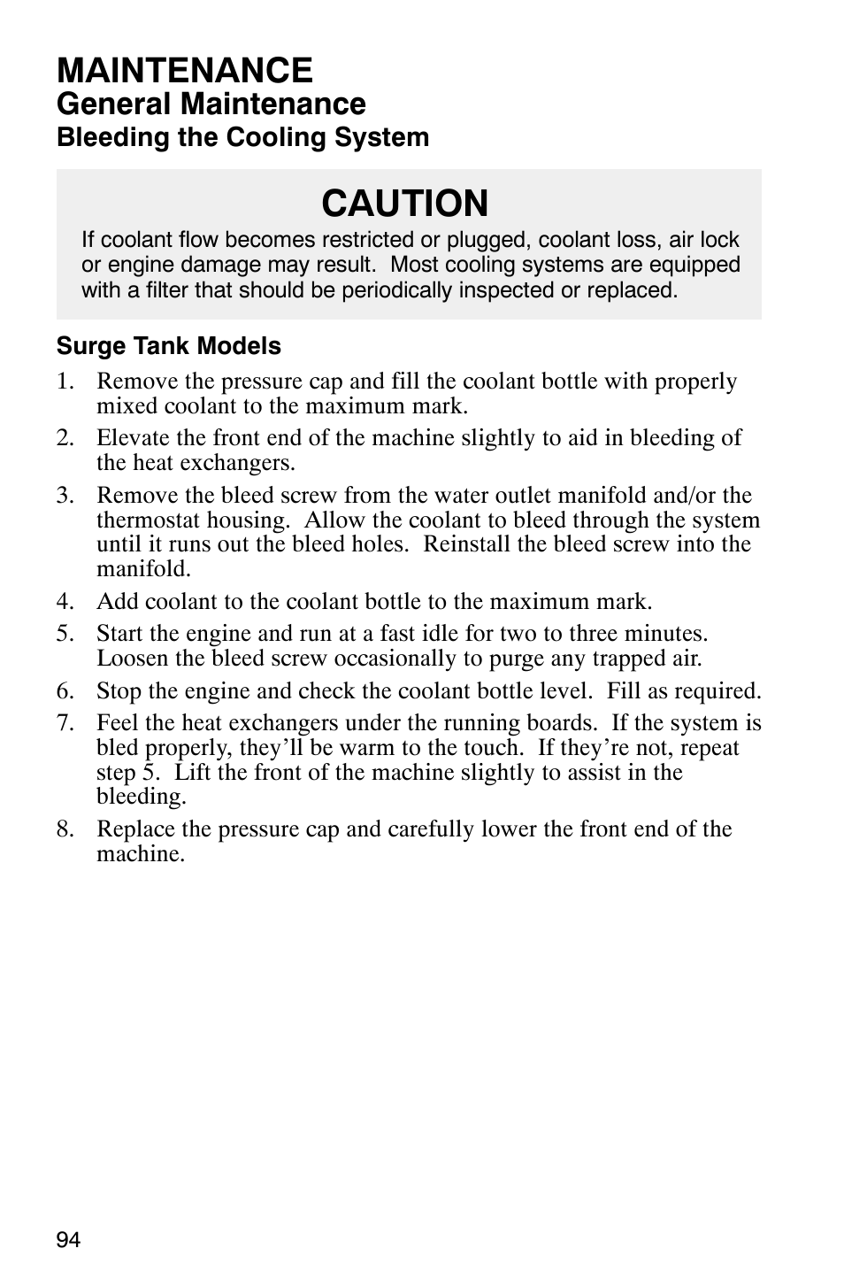 Caution, Maintenance, General maintenance | Polaris 340 Classic User Manual | Page 96 / 144