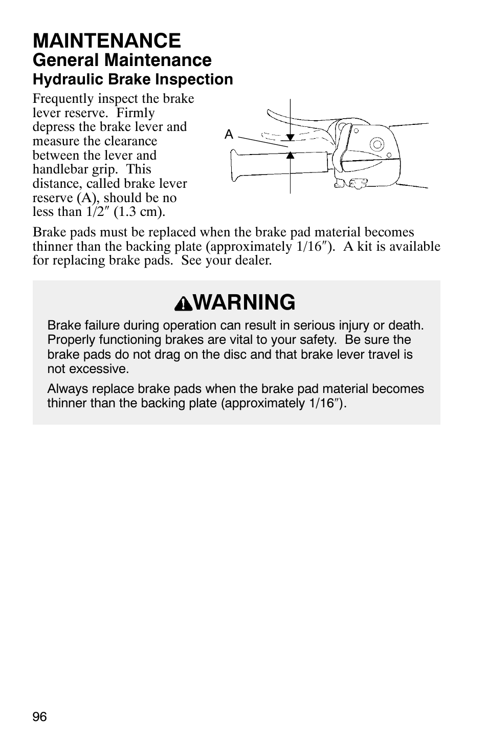 Warning, Maintenance, General maintenance | Polaris 340 Classic User Manual | Page 98 / 144