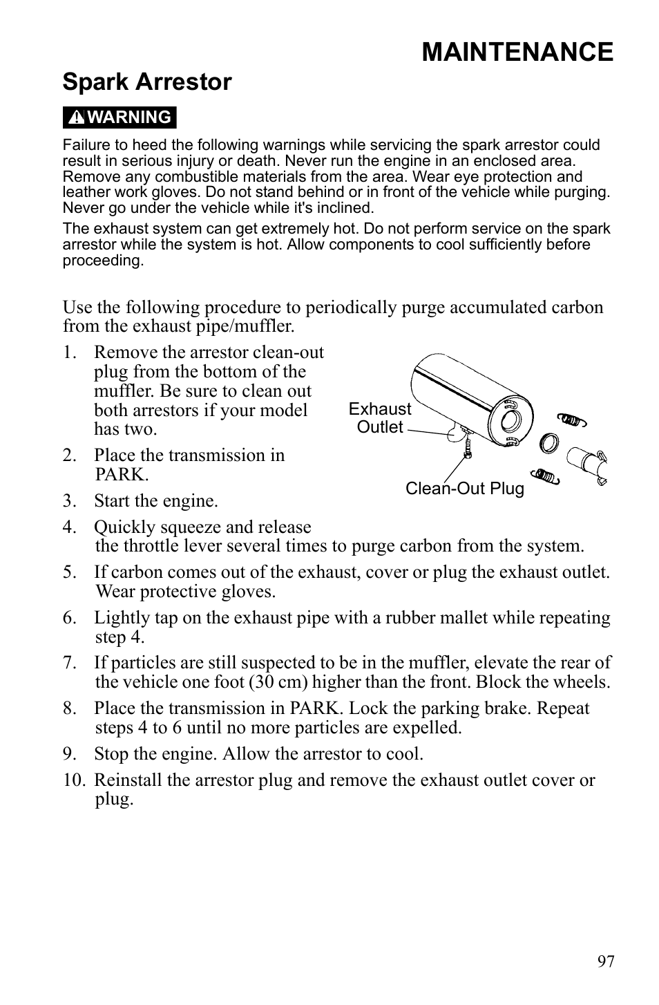 Maintenance, Spark arrestor | Polaris Sportsman 9922249 User Manual | Page 101 / 138