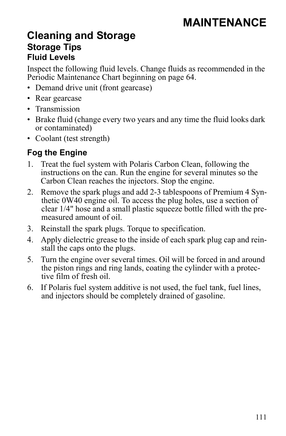 Maintenance, Cleaning and storage | Polaris Sportsman 9922249 User Manual | Page 115 / 138