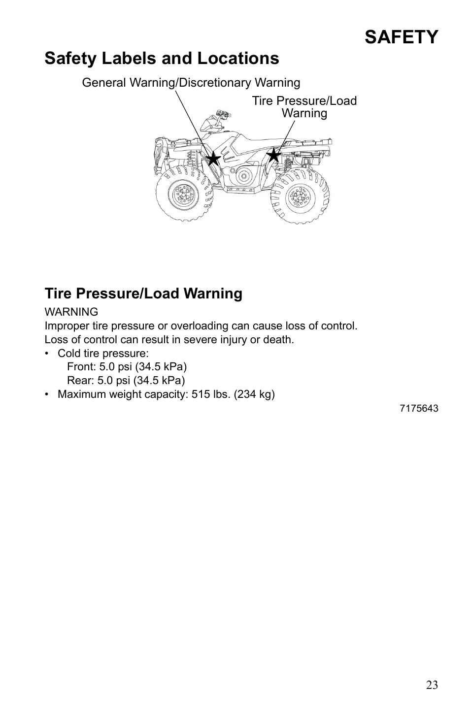 Safety, Safety labels and locations | Polaris Sportsman 9922249 User Manual | Page 27 / 138