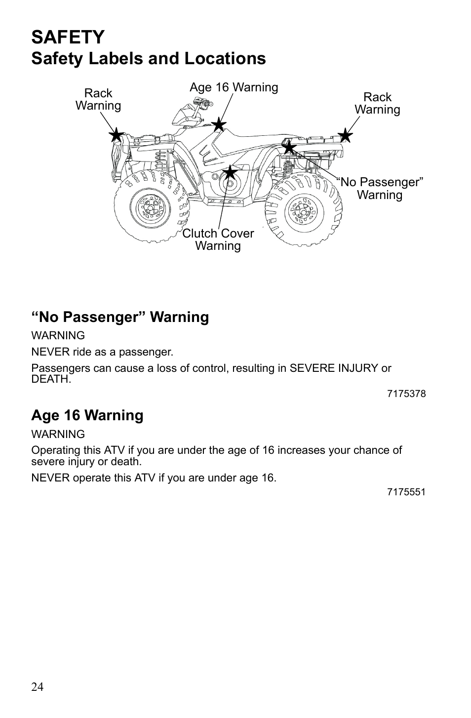 Safety, Safety labels and locations | Polaris Sportsman 9922249 User Manual | Page 28 / 138