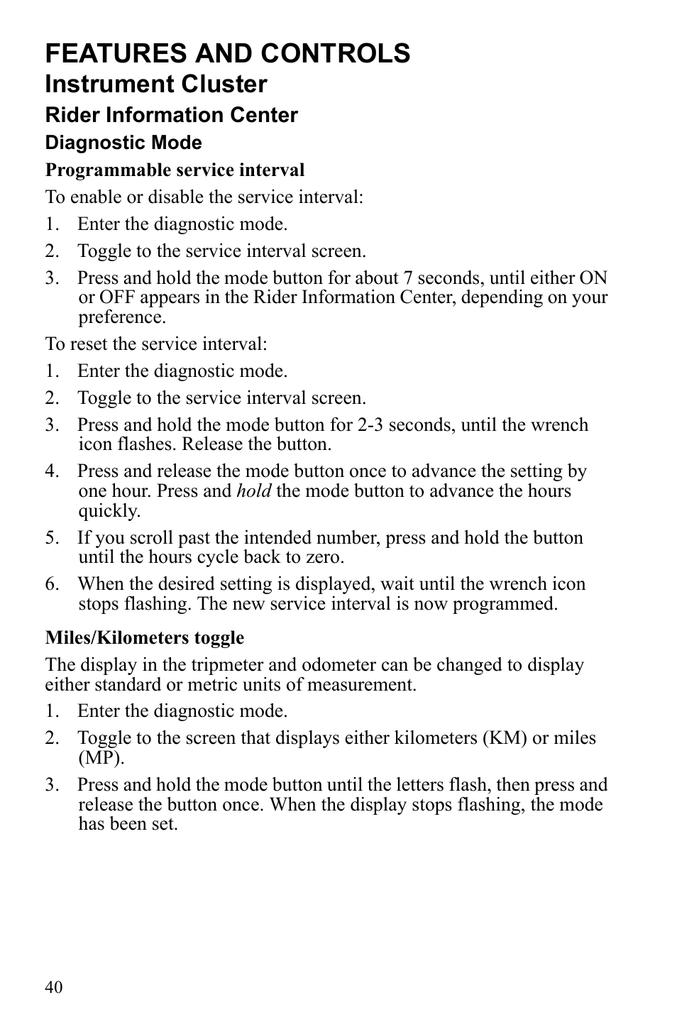 Features and controls, Instrument cluster | Polaris Sportsman 9922249 User Manual | Page 44 / 138