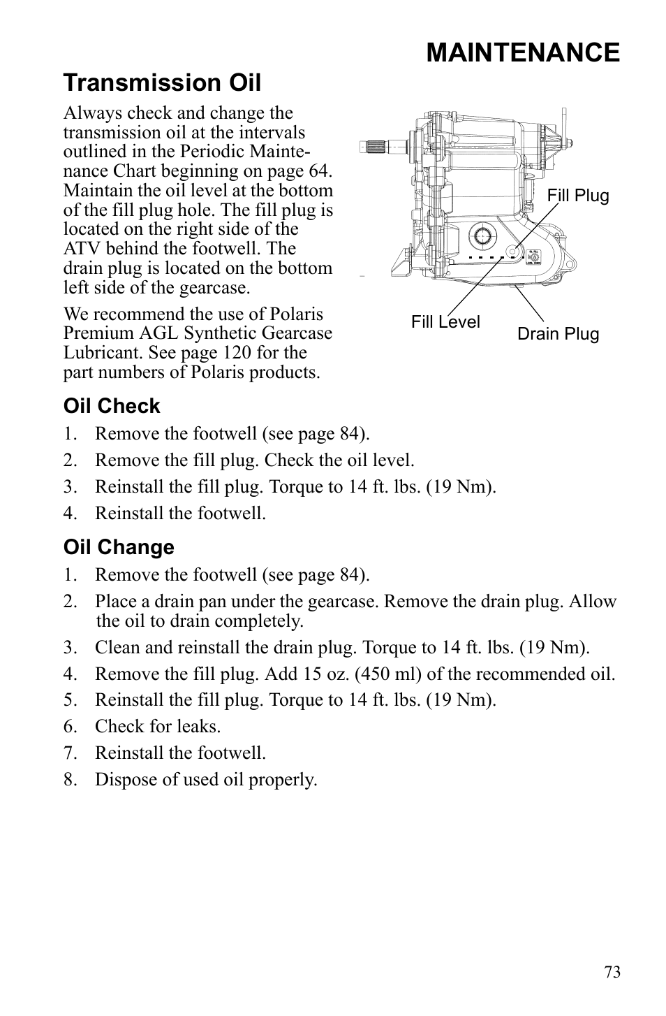 Maintenance, Transmission oil | Polaris Sportsman 9922249 User Manual | Page 77 / 138