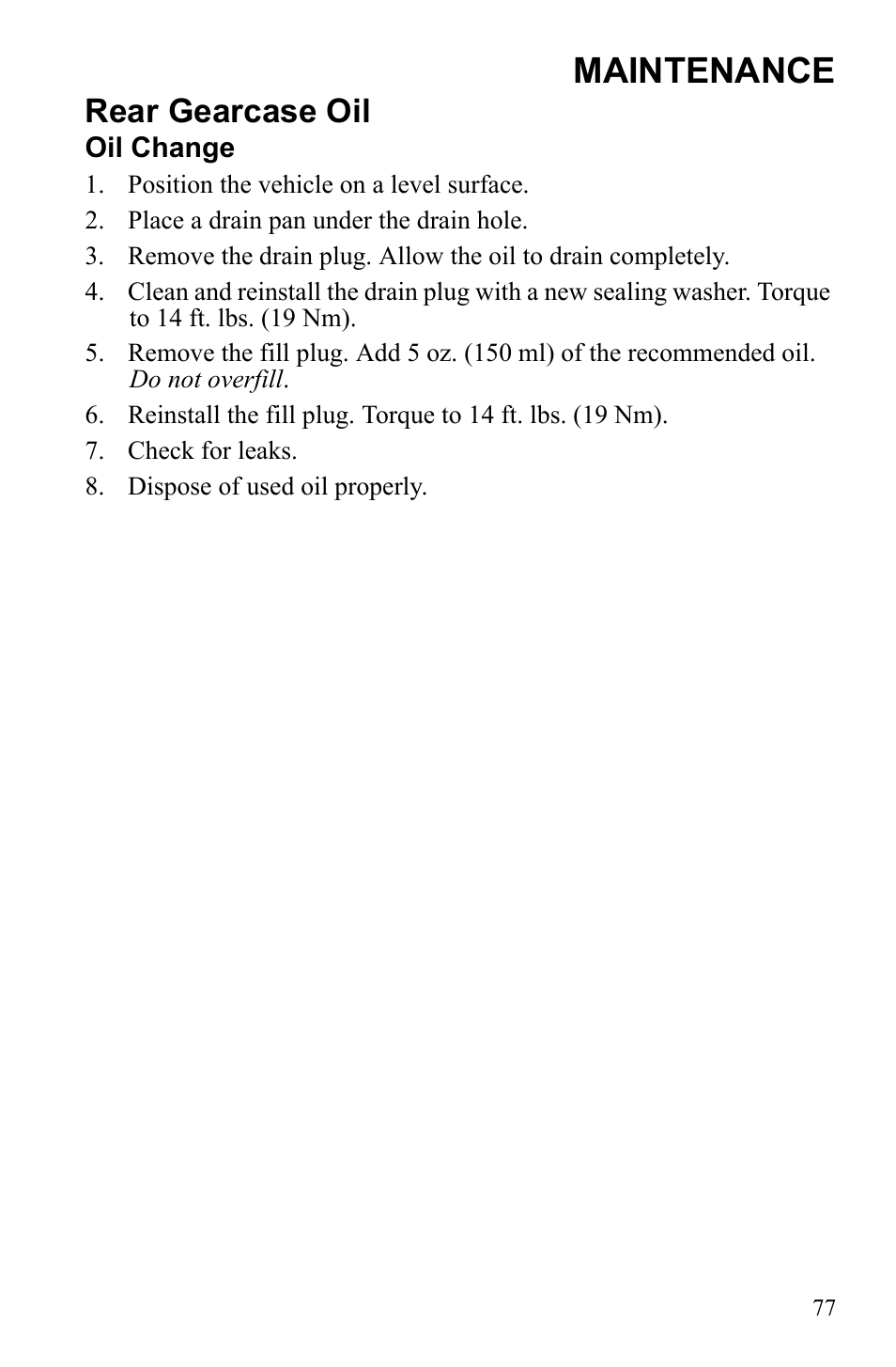 Maintenance, Rear gearcase oil | Polaris Sportsman 9922249 User Manual | Page 81 / 138