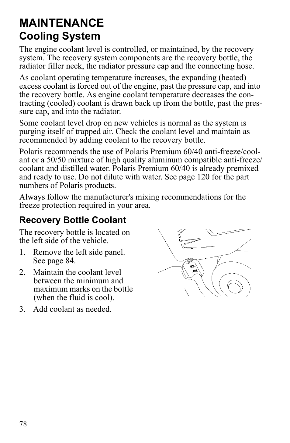 Maintenance, Cooling system | Polaris Sportsman 9922249 User Manual | Page 82 / 138