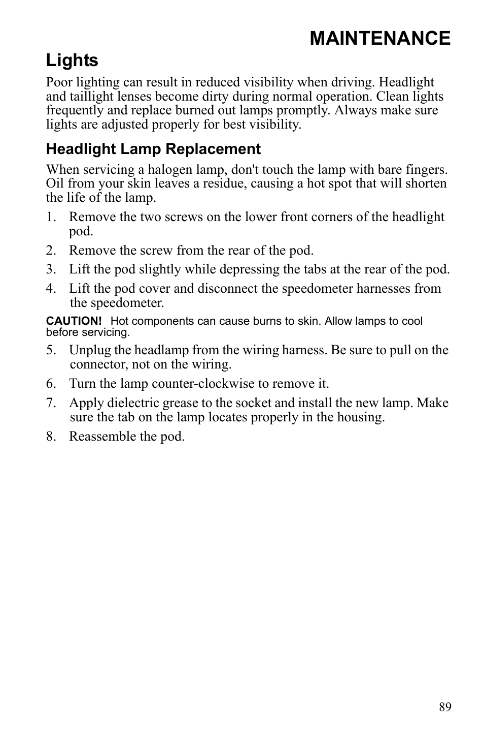 Maintenance, Lights | Polaris Sportsman 9922249 User Manual | Page 93 / 138