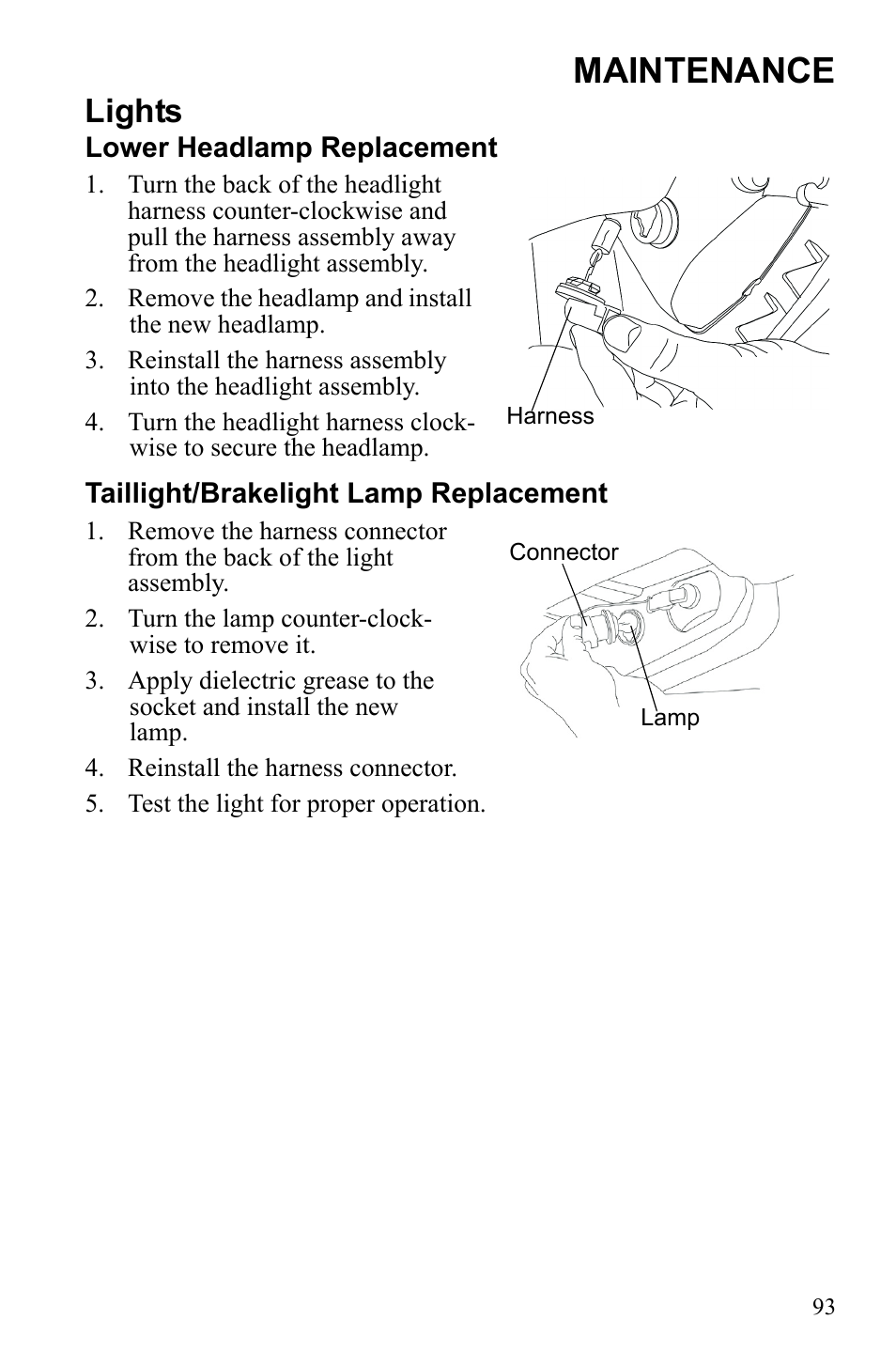 Maintenance, Lights | Polaris Sportsman 9922249 User Manual | Page 97 / 138