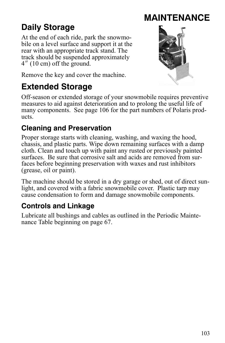 Maintenance, Daily storage, Extended storage | Polaris 2008 User Manual | Page 106 / 129