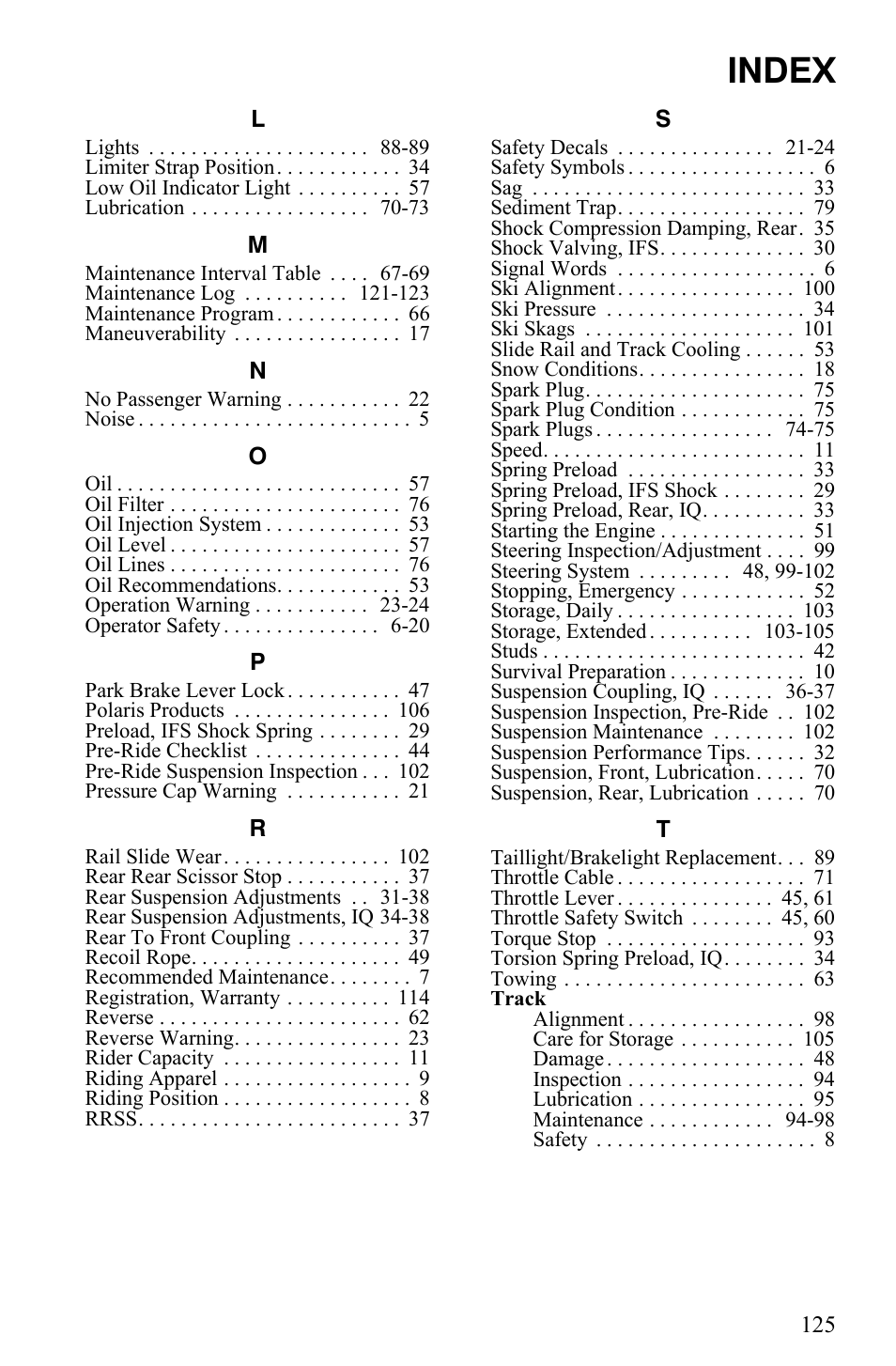 Index | Polaris 2008 User Manual | Page 128 / 129