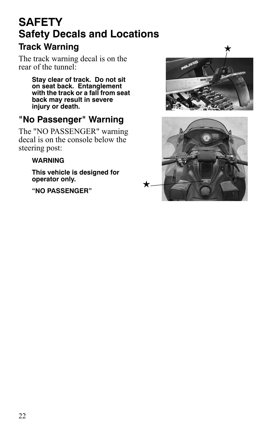 Safety, Safety decals and locations | Polaris 2008 User Manual | Page 25 / 129