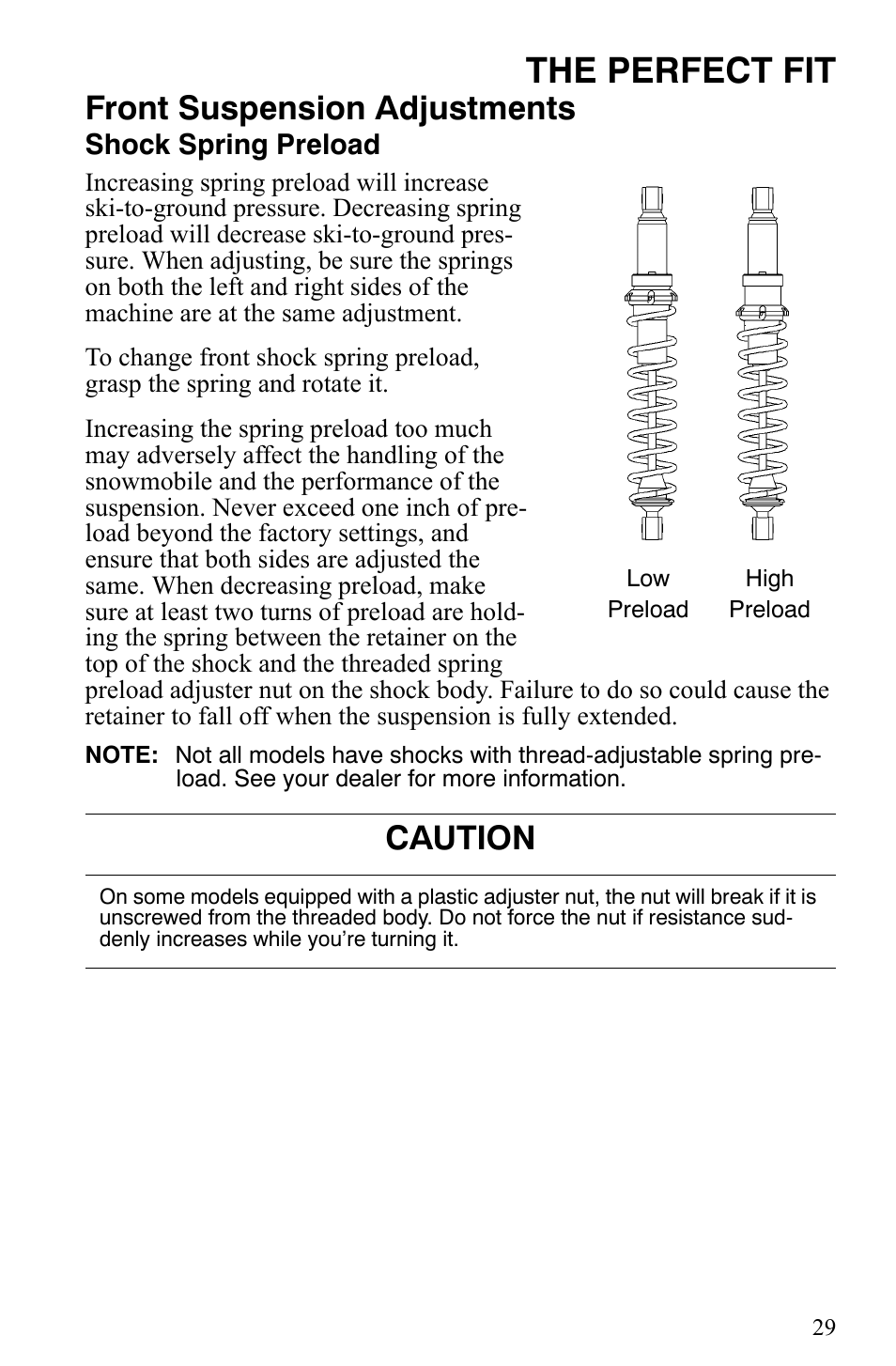 The perfect fit, Front suspension adjustments, Caution | Polaris 2008 User Manual | Page 32 / 129