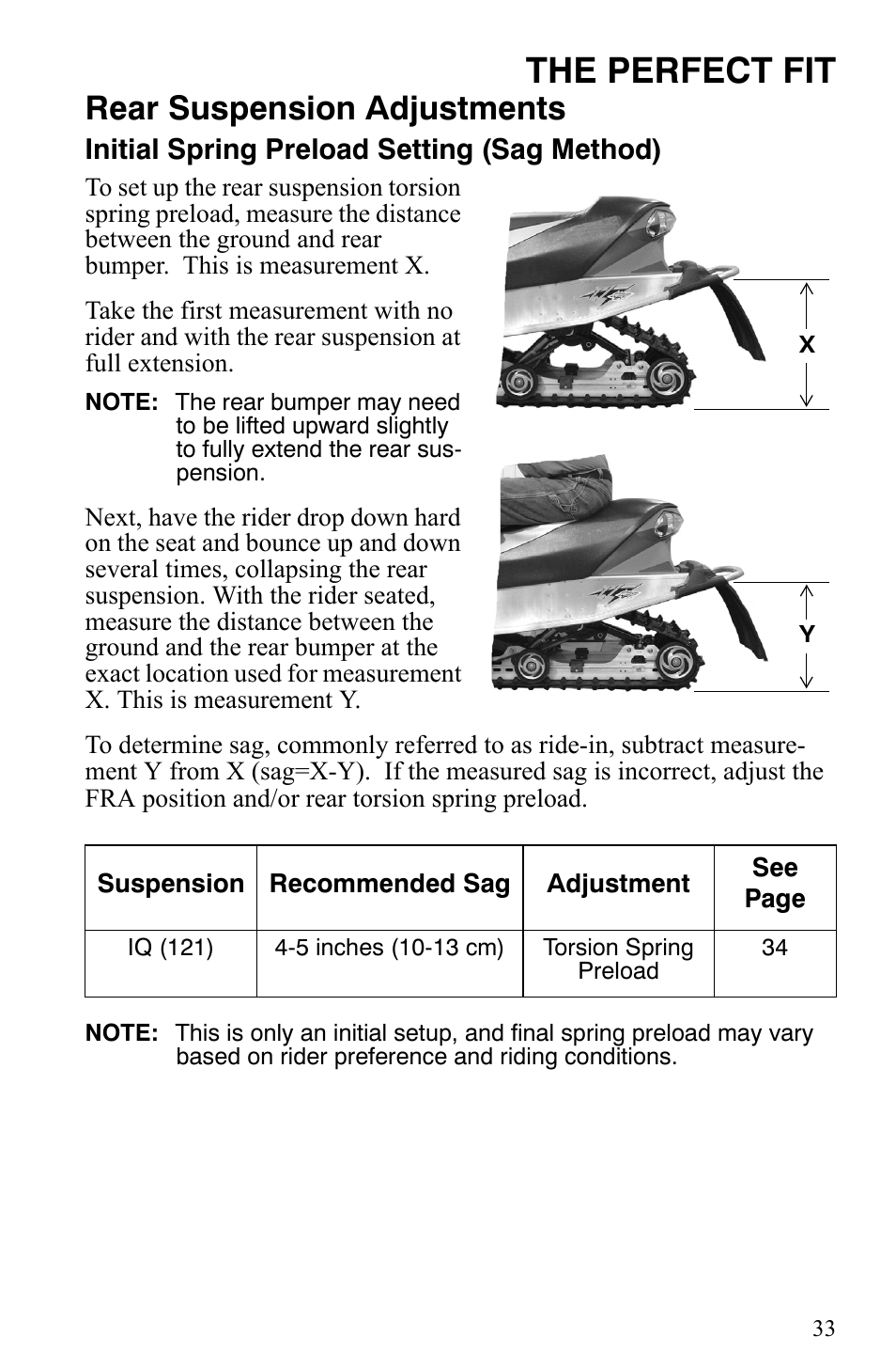 The perfect fit, Rear suspension adjustments | Polaris 2008 User Manual | Page 36 / 129