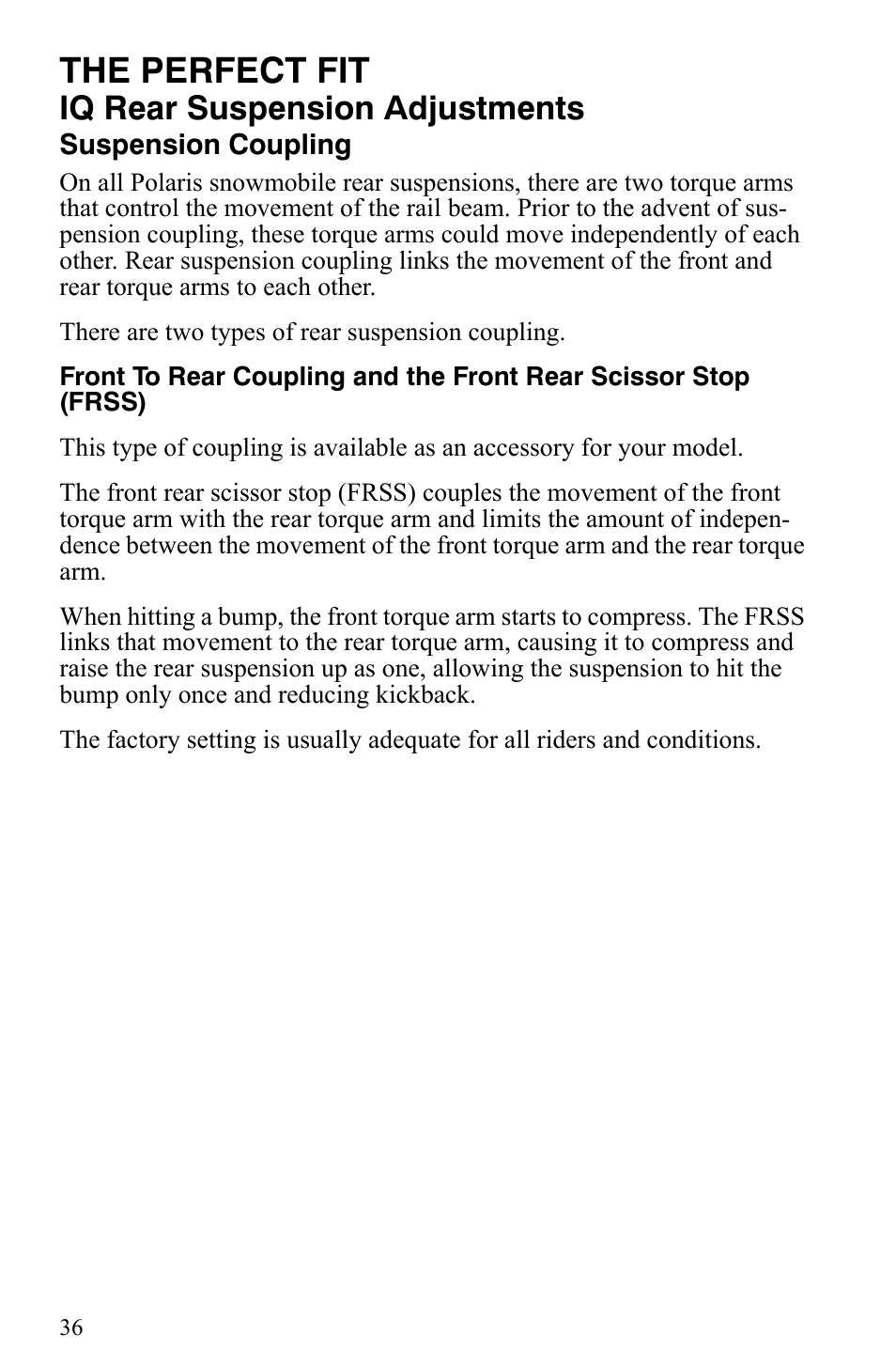 The perfect fit, Iq rear suspension adjustments | Polaris 2008 User Manual | Page 39 / 129