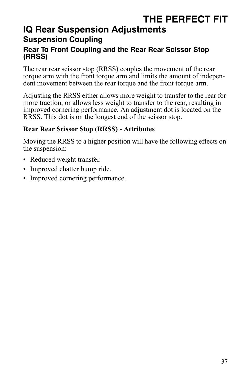The perfect fit, Iq rear suspension adjustments | Polaris 2008 User Manual | Page 40 / 129