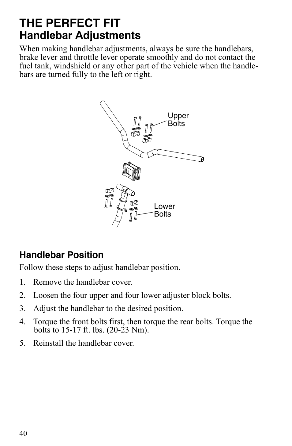 The perfect fit, Handlebar adjustments | Polaris 2008 User Manual | Page 43 / 129