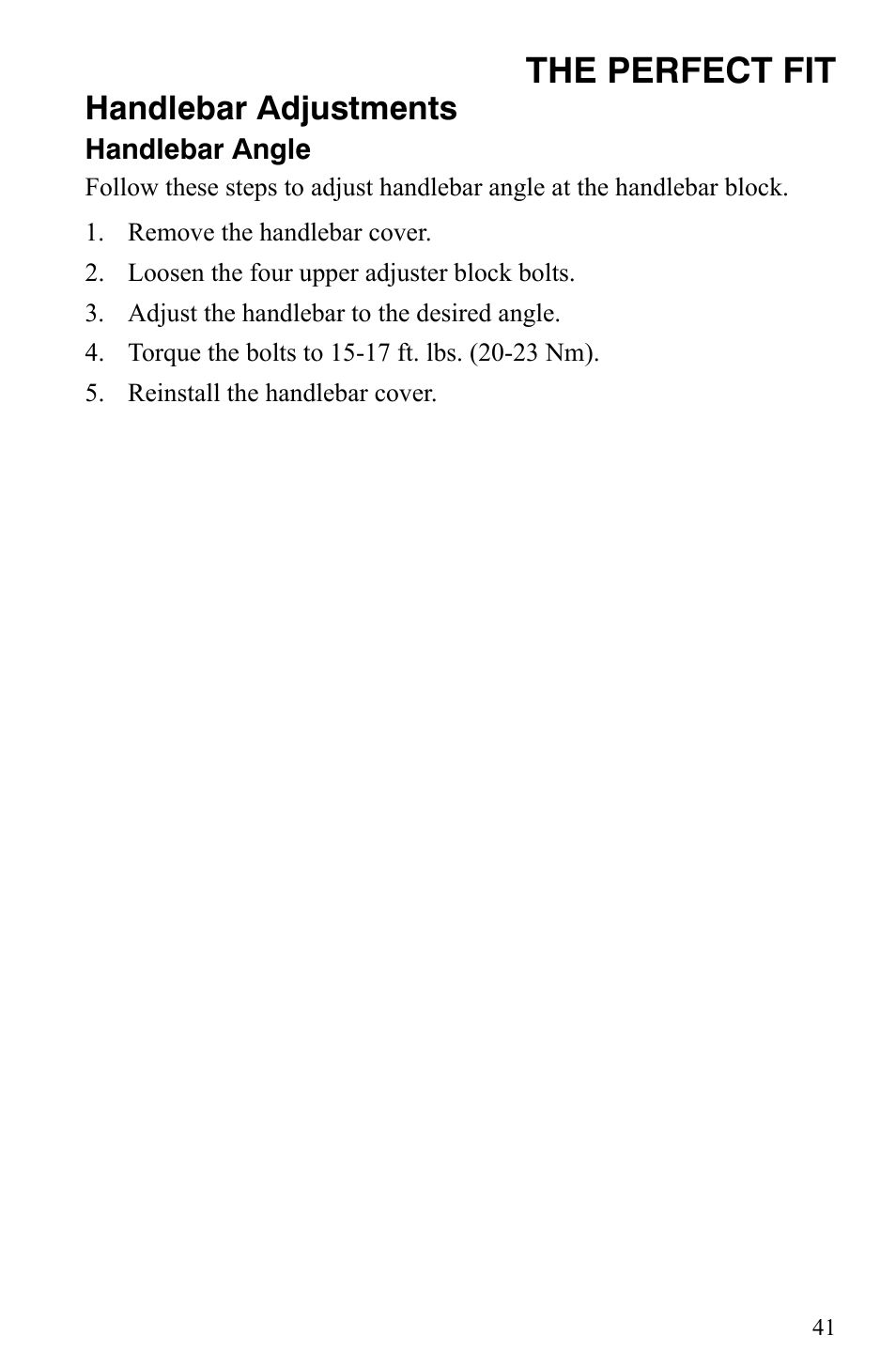 The perfect fit, Handlebar adjustments | Polaris 2008 User Manual | Page 44 / 129