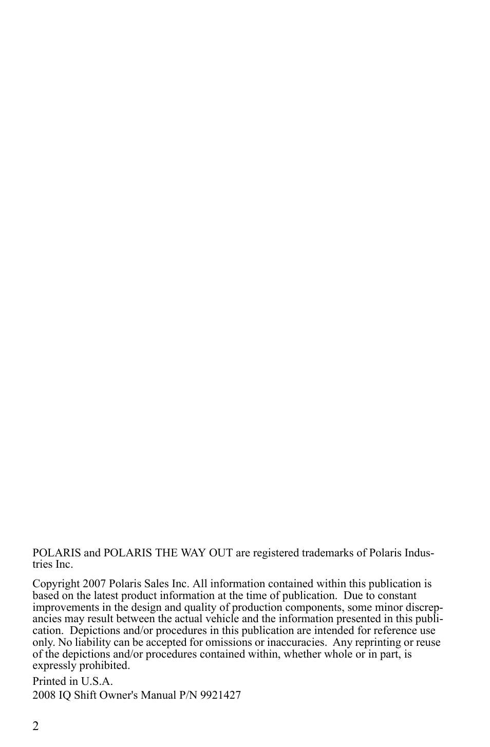 Polaris 2008 User Manual | Page 5 / 129