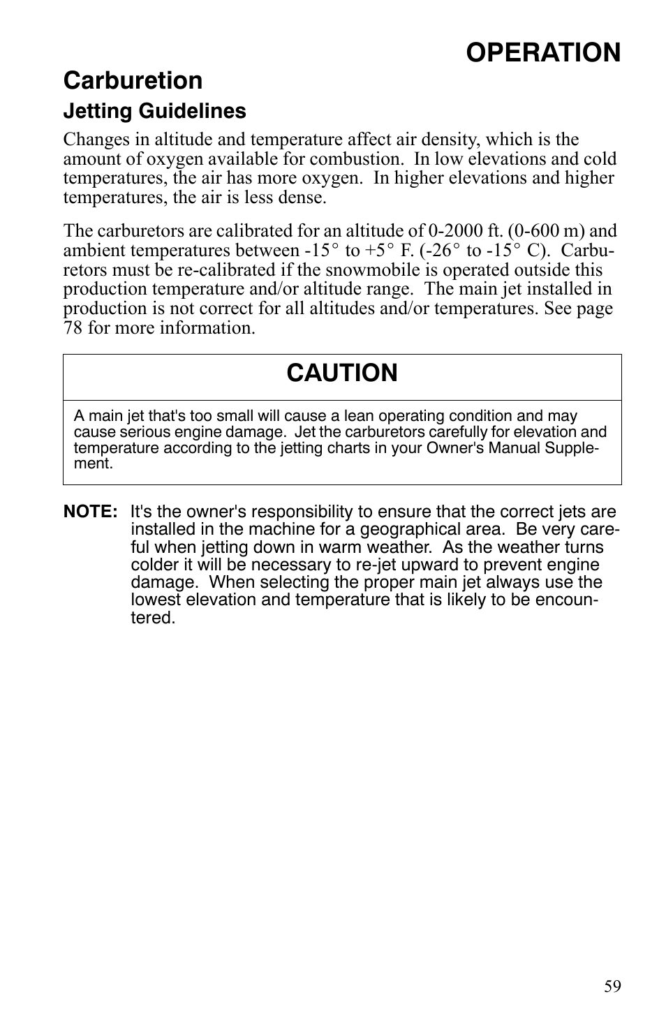Operation, Carburetion, Caution | Polaris 2008 User Manual | Page 62 / 129