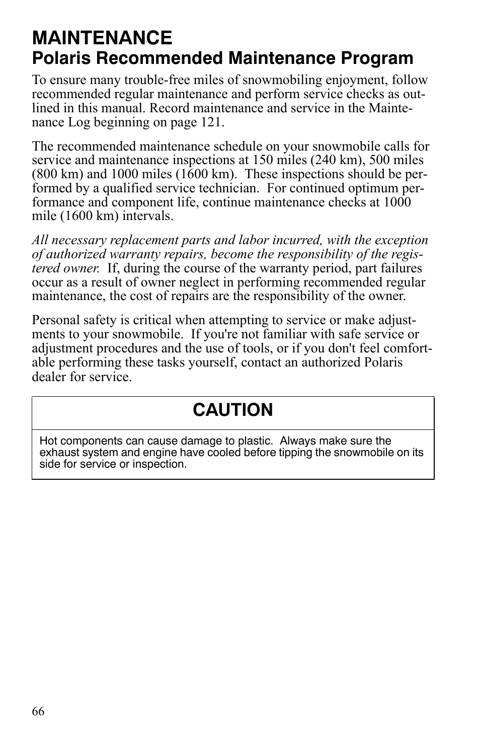 Maintenance, Polaris recommended maintenance program, Caution | Polaris 2008 User Manual | Page 69 / 129