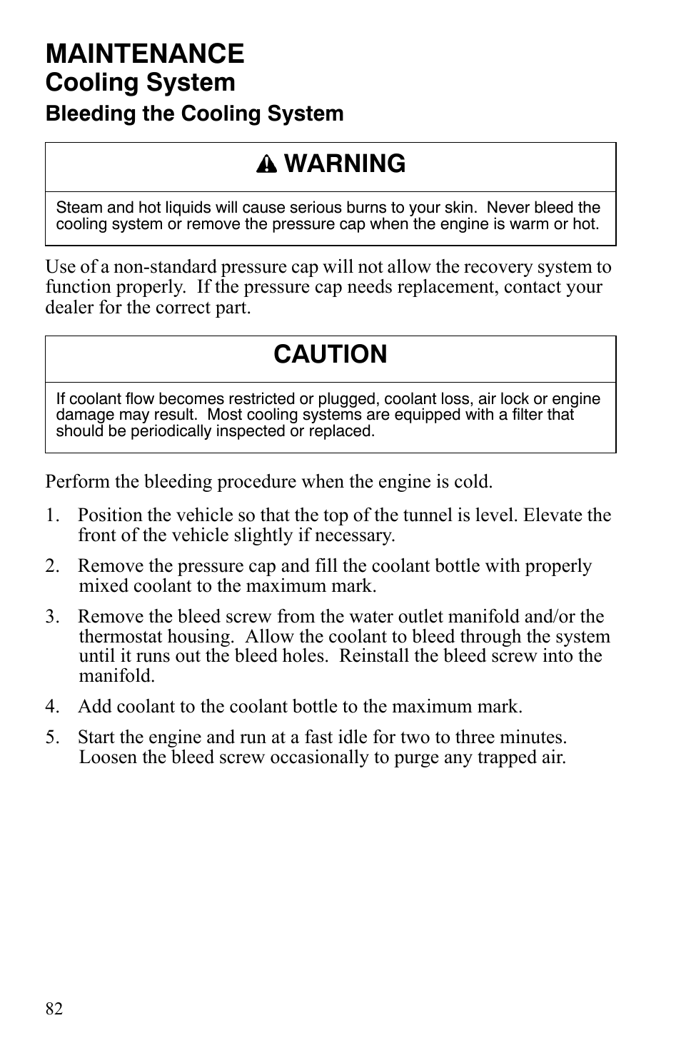 Maintenance, Cooling system, Warning | Caution | Polaris 2008 User Manual | Page 85 / 129
