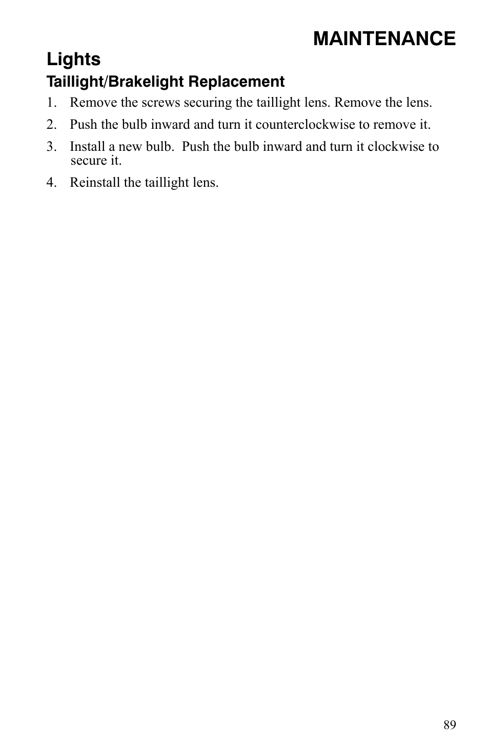Maintenance, Lights | Polaris 2008 User Manual | Page 92 / 129