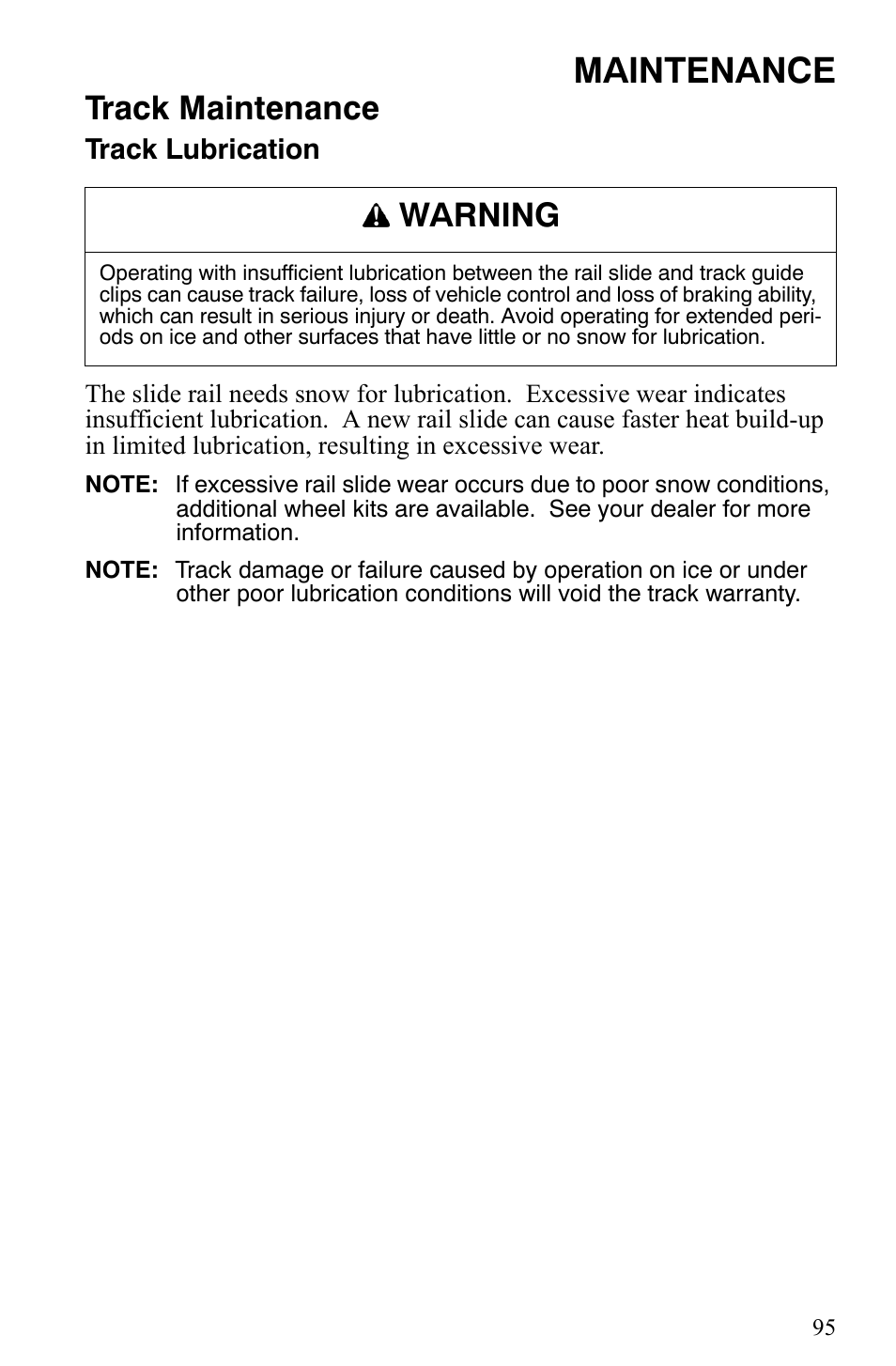 Maintenance, Track maintenance, Warning | Polaris 2008 User Manual | Page 98 / 129