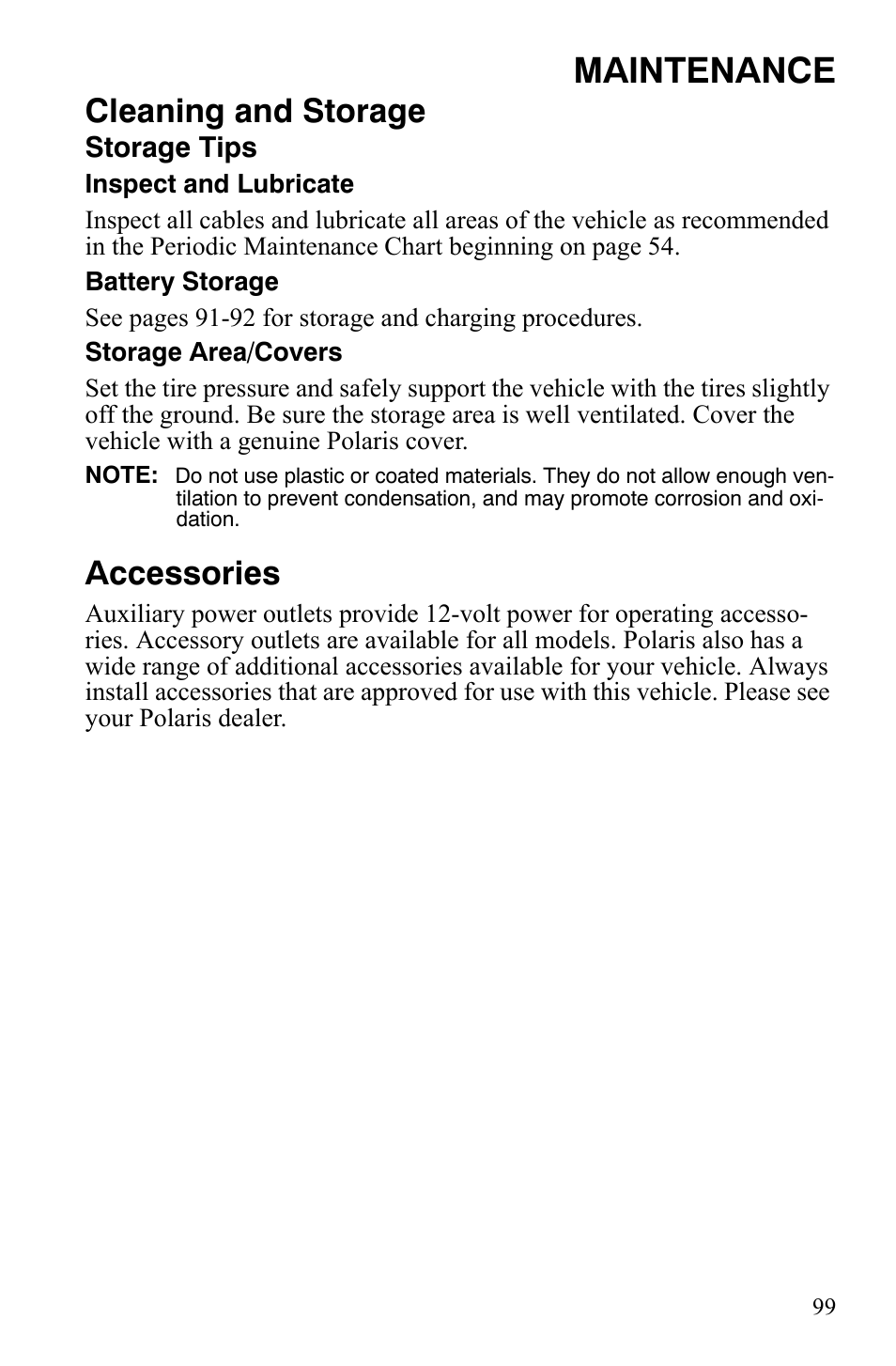 Maintenance, Cleaning and storage, Accessories | Polaris Hawkeye 9921770 User Manual | Page 101 / 124