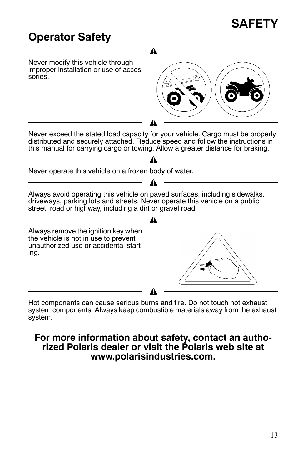 Safety, Operator safety | Polaris Hawkeye 9921770 User Manual | Page 15 / 124