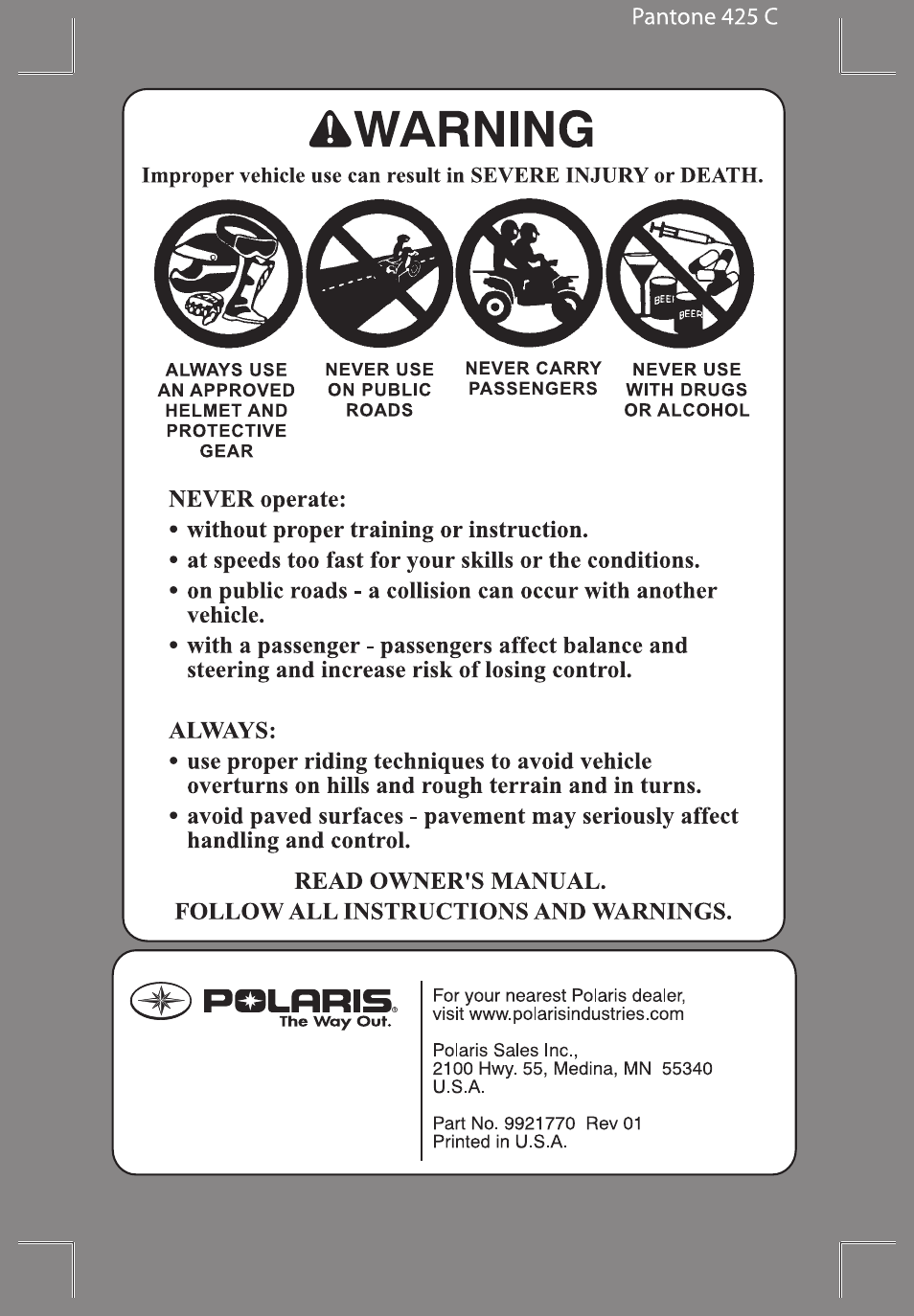 Polaris Hawkeye 9921770 User Manual | Page 2 / 124