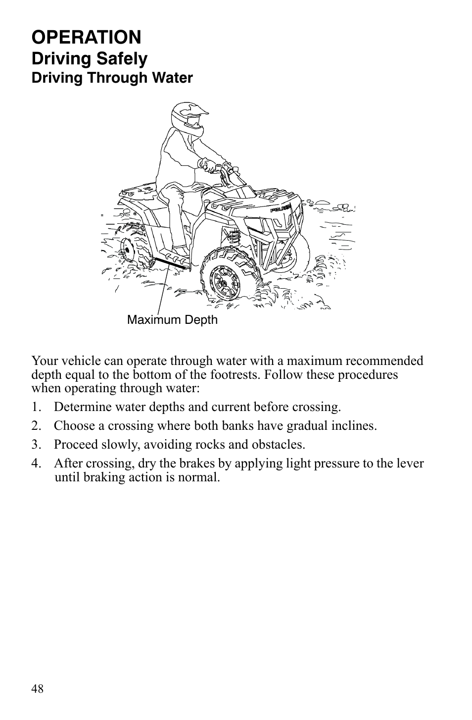 Operation, Driving safely | Polaris Hawkeye 9921770 User Manual | Page 50 / 124