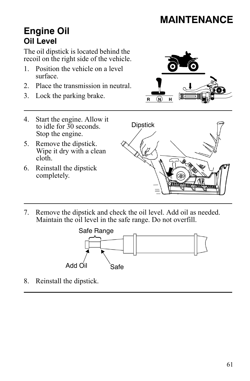 Maintenance, Engine oil | Polaris Hawkeye 9921770 User Manual | Page 63 / 124