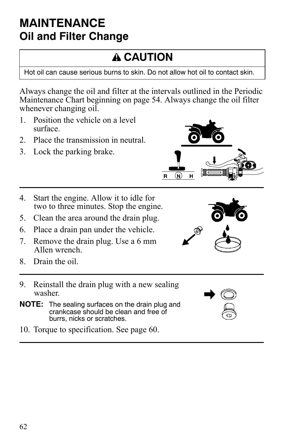 Maintenance, Oil and filter change, Caution | Polaris Hawkeye 9921770 User Manual | Page 64 / 124
