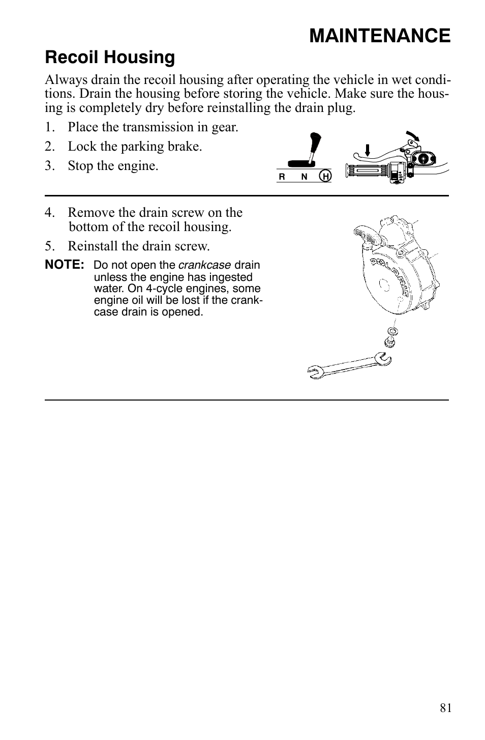 Maintenance, Recoil housing | Polaris Hawkeye 9921770 User Manual | Page 83 / 124