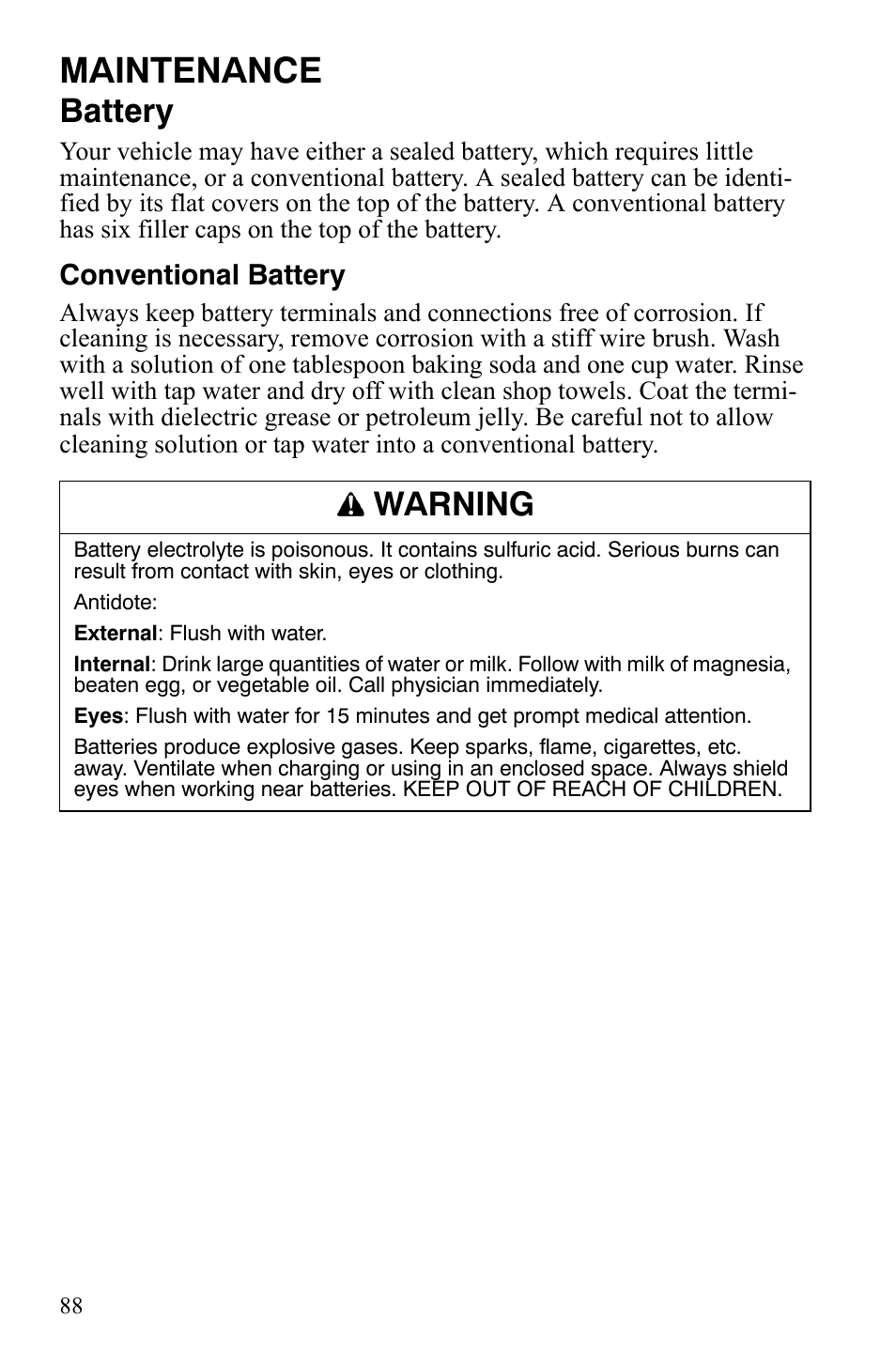 Maintenance, Battery, Warning | Polaris Hawkeye 9921770 User Manual | Page 90 / 124