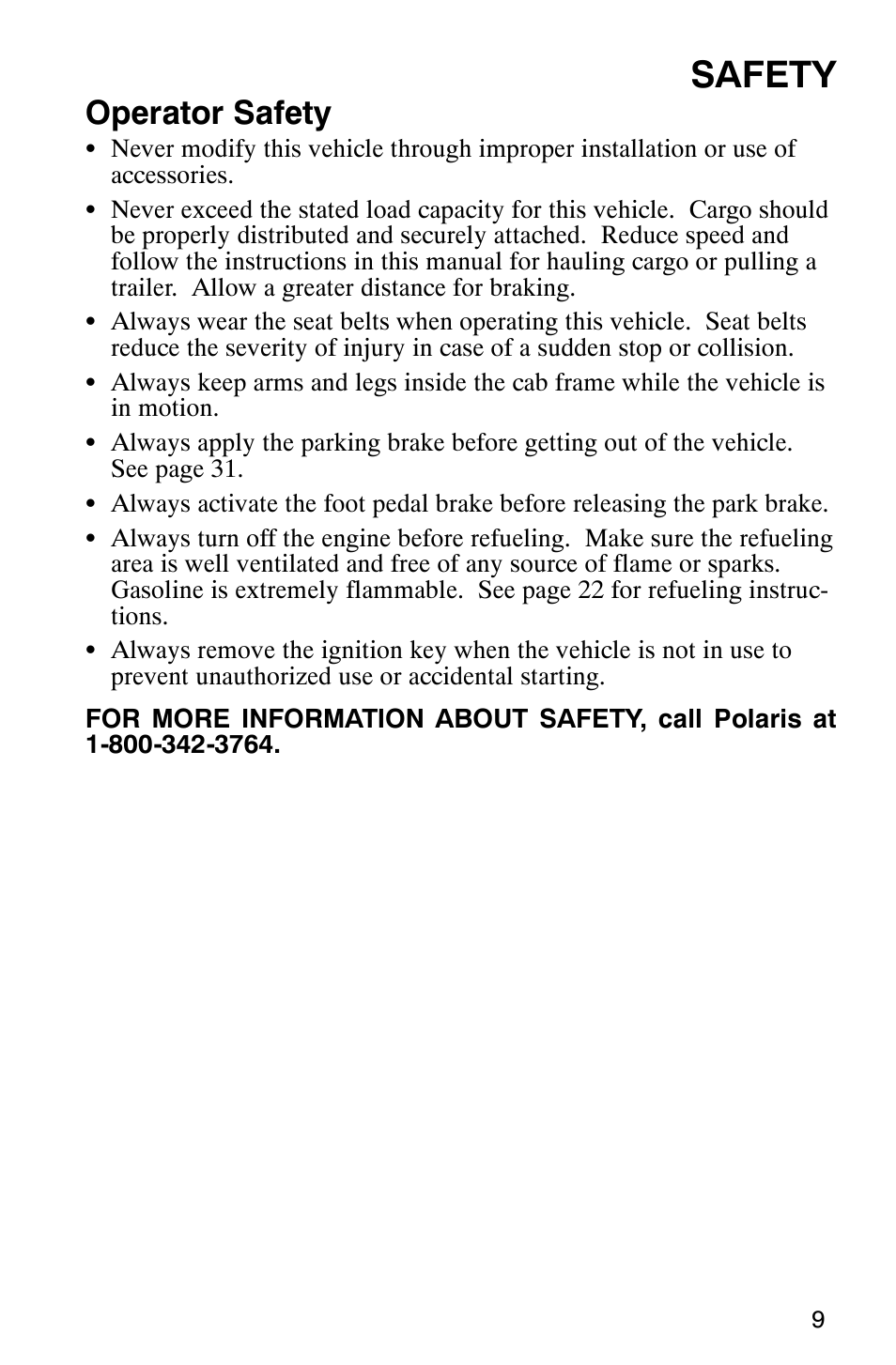 Safety, Operator safety | Polaris 500 2X4 User Manual | Page 12 / 126