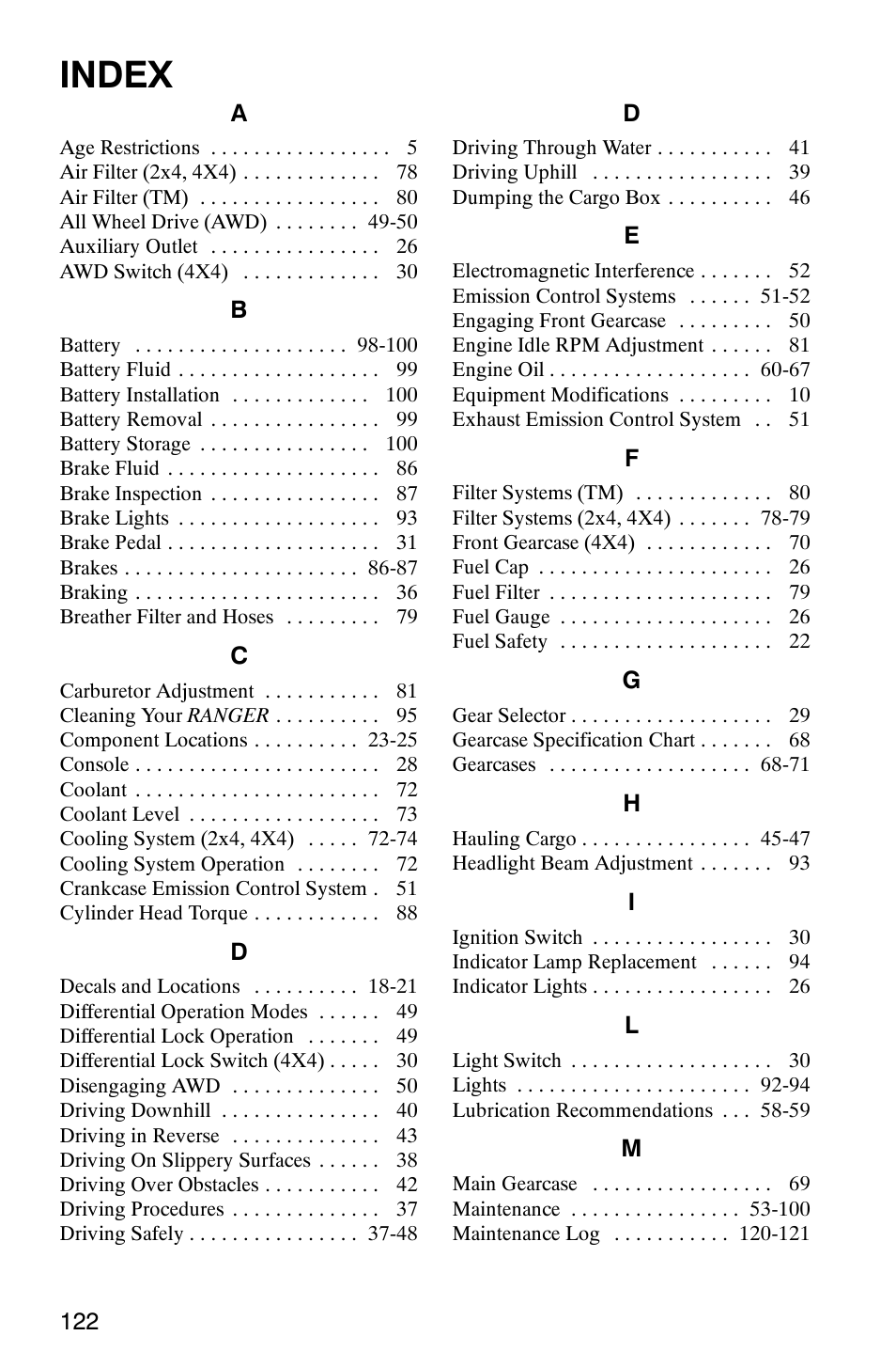 Index | Polaris 500 2X4 User Manual | Page 125 / 126