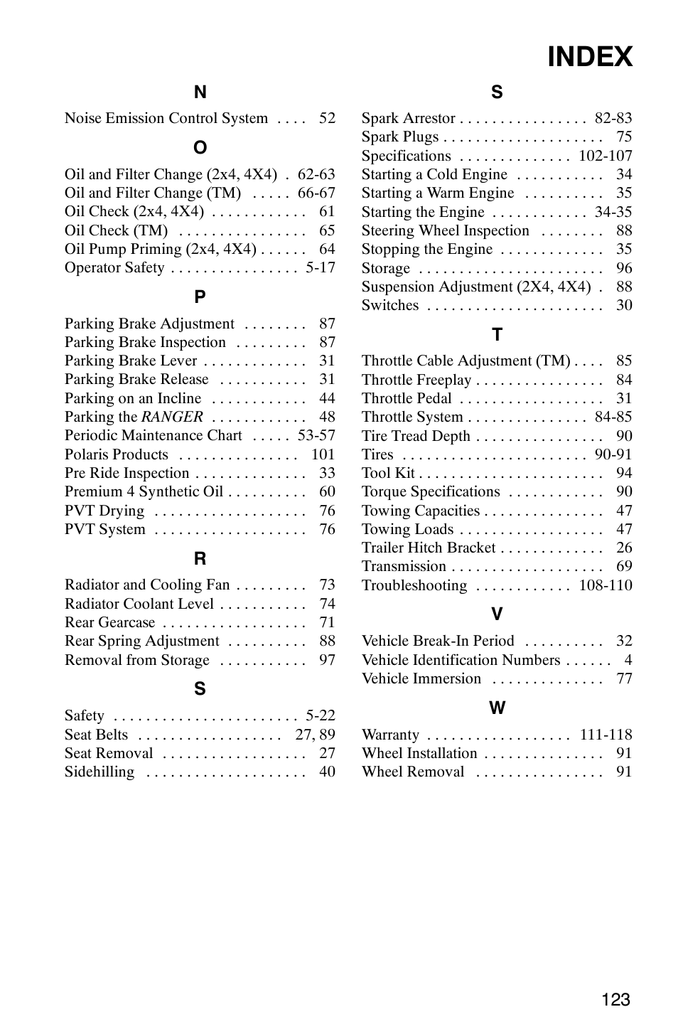 Index | Polaris 500 2X4 User Manual | Page 126 / 126