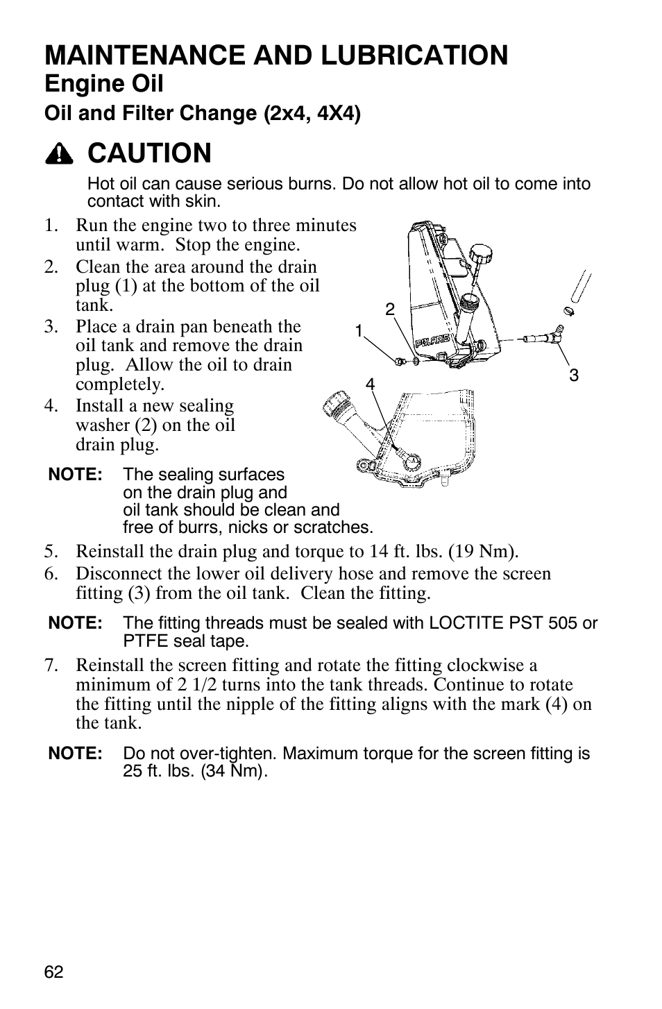 Maintenance and lubrication, Caution, Engine oil | Polaris 500 2X4 User Manual | Page 65 / 126