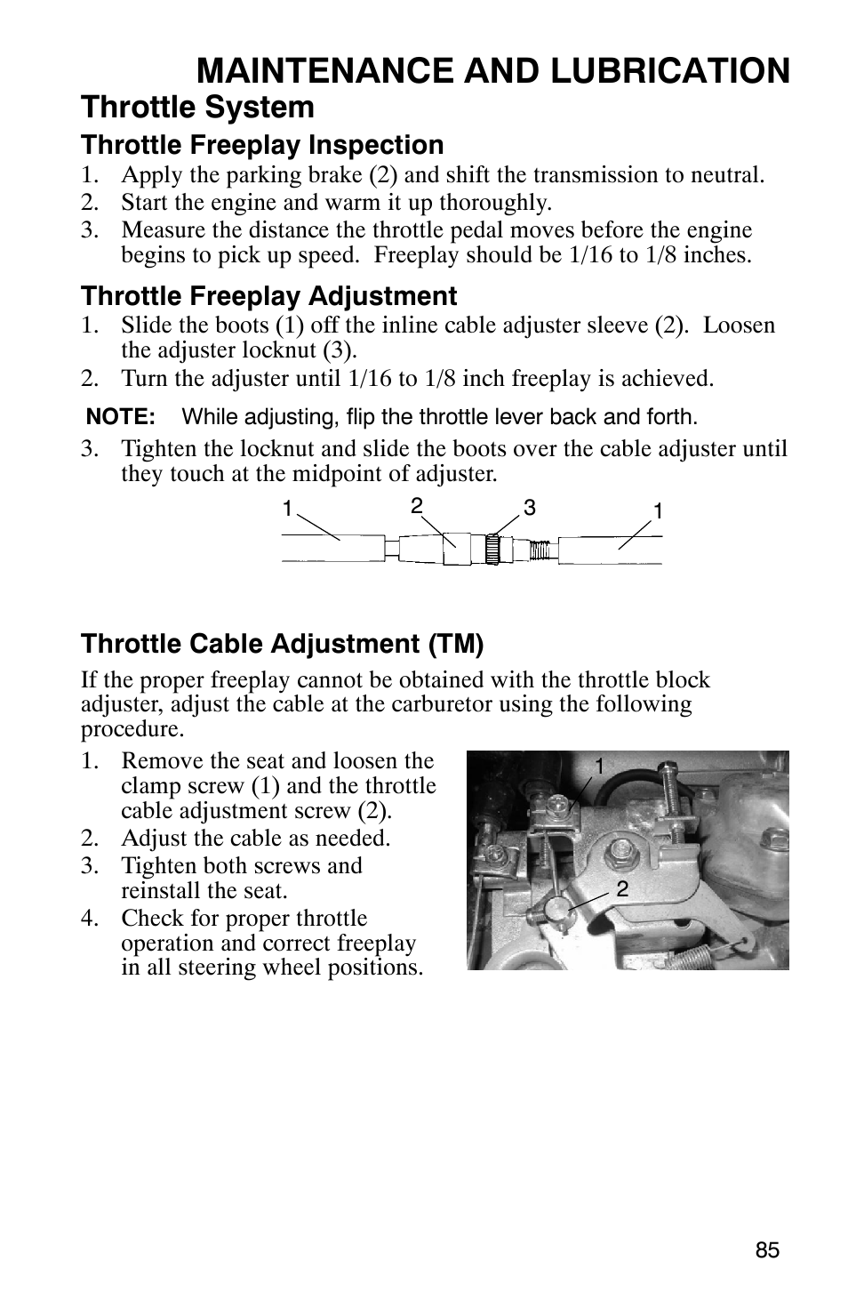 Maintenance and lubrication, Throttle system | Polaris 500 2X4 User Manual | Page 88 / 126