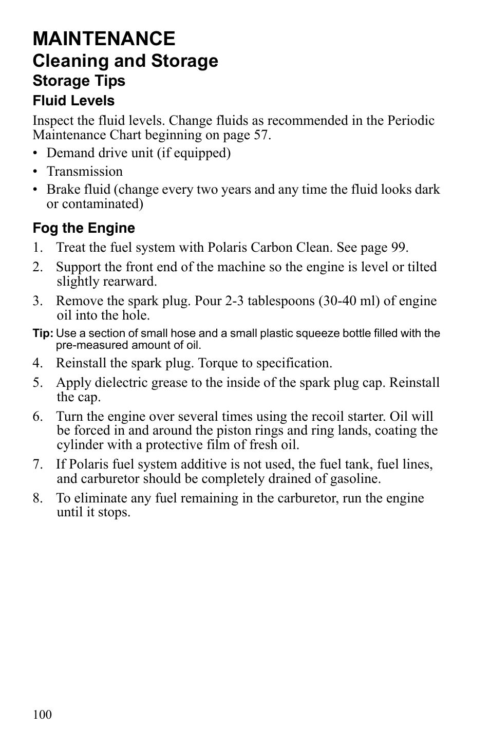 Maintenance, Cleaning and storage | Polaris Trail Blazer 9922460 User Manual | Page 104 / 129