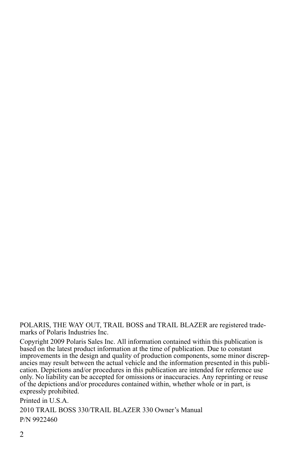 Polaris Trail Blazer 9922460 User Manual | Page 6 / 129