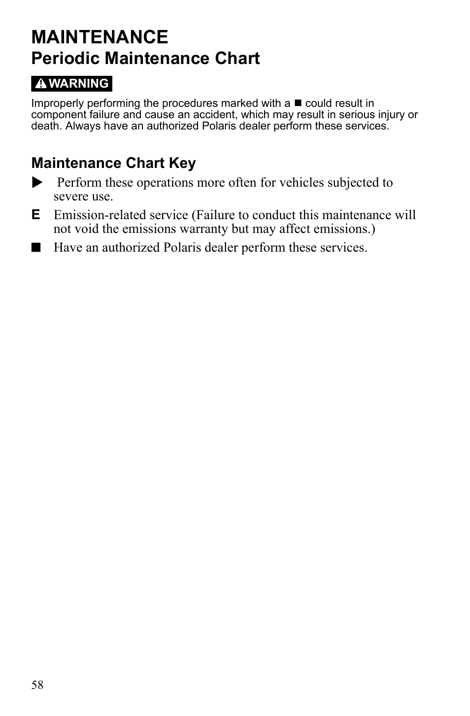 Maintenance, Periodic maintenance chart | Polaris Trail Blazer 9922460 User Manual | Page 62 / 129